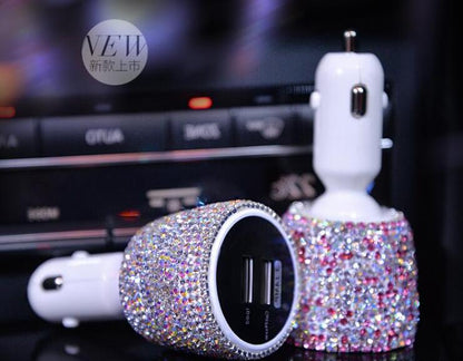 Diamond-studded car charger head fast charge