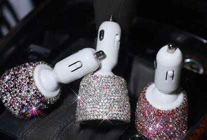 Diamond-studded car charger head fast charge