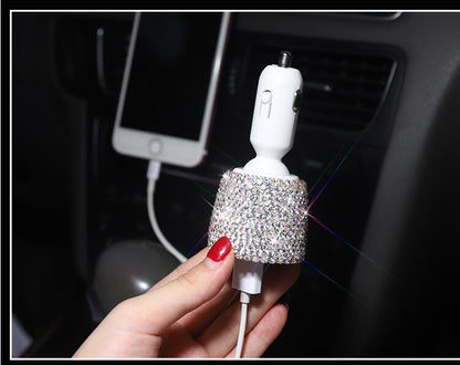 Diamond-studded car charger head fast charge