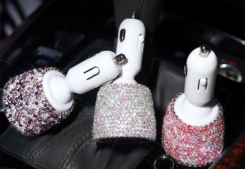 Diamond-studded car charger head fast charge