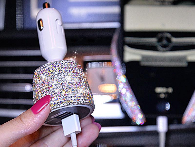 Diamond-studded car charger head fast charge