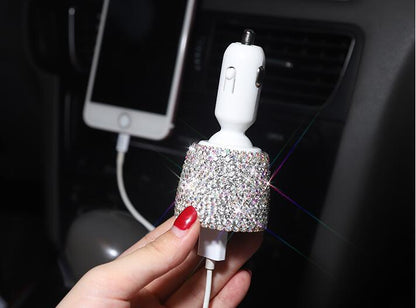 Diamond-studded car charger head fast charge