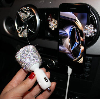 Diamond-studded car charger head fast charge