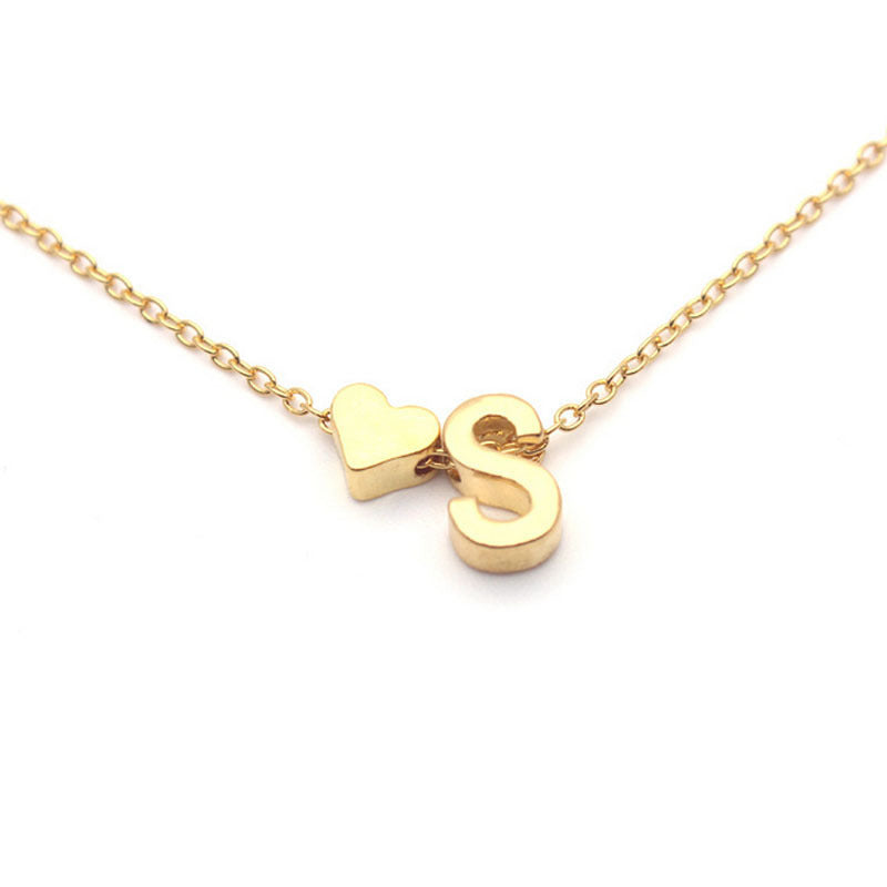 Fashion Tiny Dainty Heart Initial Necklace