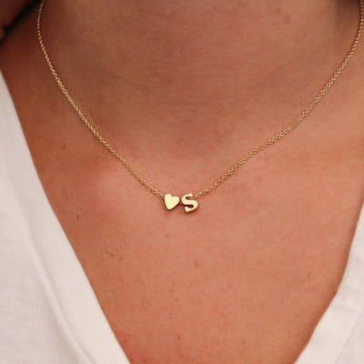 Fashion Tiny Dainty Heart Initial Necklace