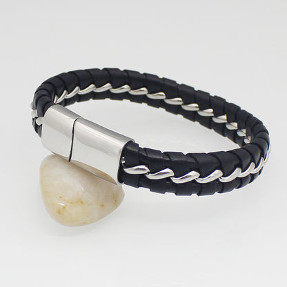 Titanium steel woven leather bracelet