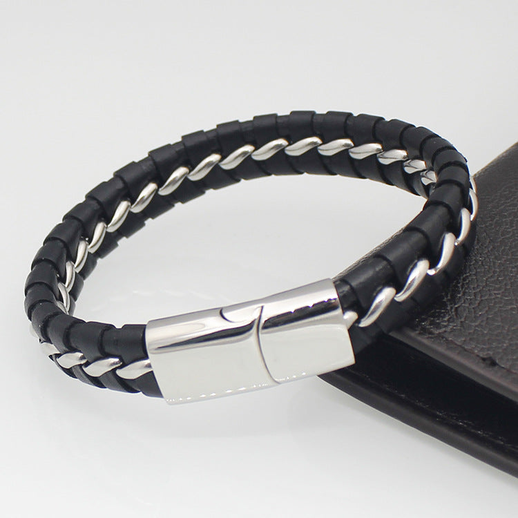 Titanium steel woven leather bracelet