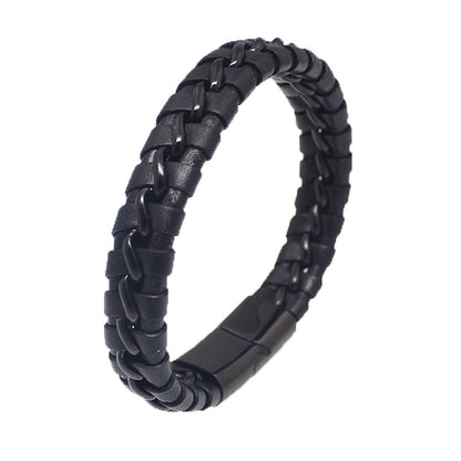 Titanium steel woven leather bracelet