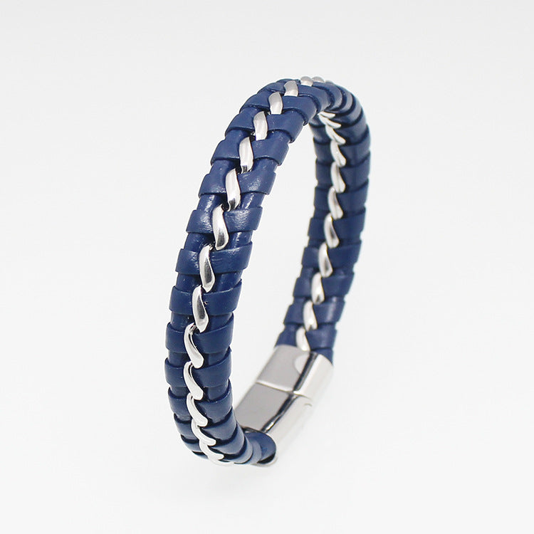 Titanium steel woven leather bracelet