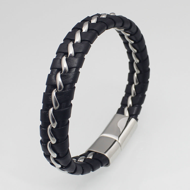 Titanium steel woven leather bracelet