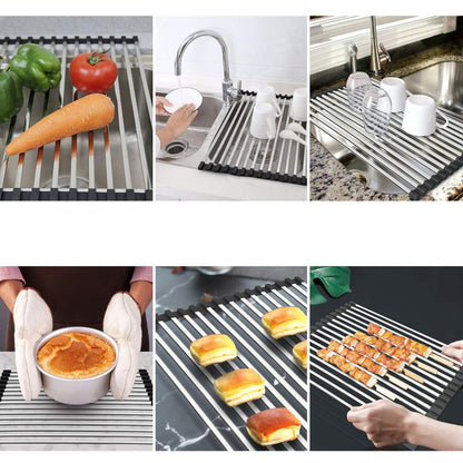 Kitchen sink silicone collapsible drain rack