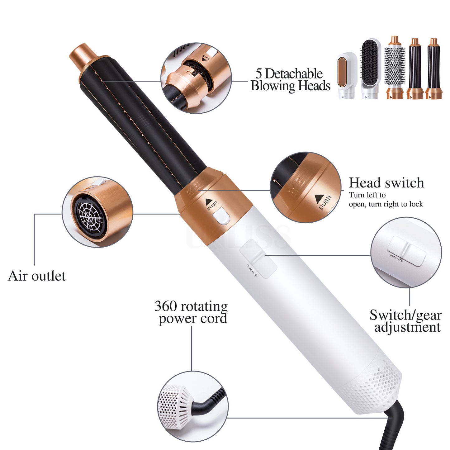 Five-in-one hot air comb automatic curling stick curly straight dual-purpose