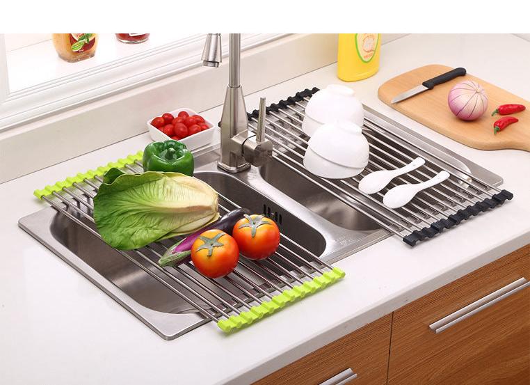 Kitchen sink silicone collapsible drain rack