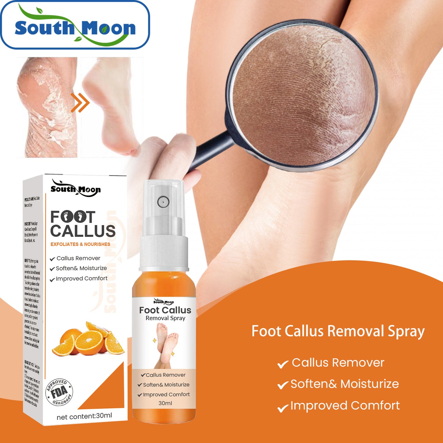 South Moon Foot Exfoliating Spray Gently Calluses Remove Dead Skin Cleansing Repair Rough Calluses